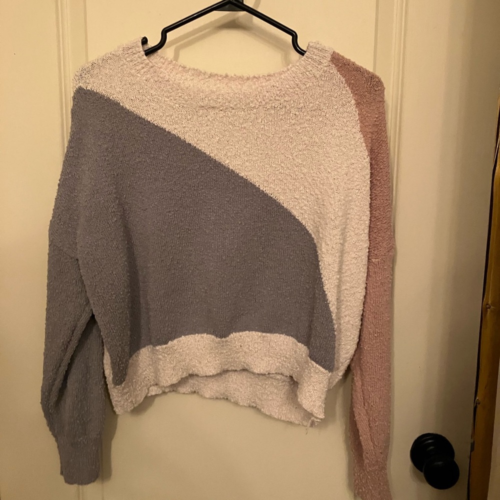 Debut Colorblock Crew Neck Sweater - Cream, Gray, Brown